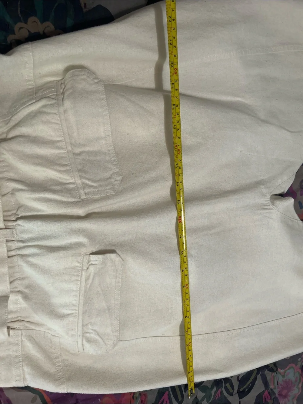 Unique High-Rise Wide Leg Harem Cream Pants w/Tie Waist and Welt Pockets
